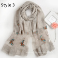 Fashion silk acrylic blend new pattern women hijab shawl butterfly embroidered scarf